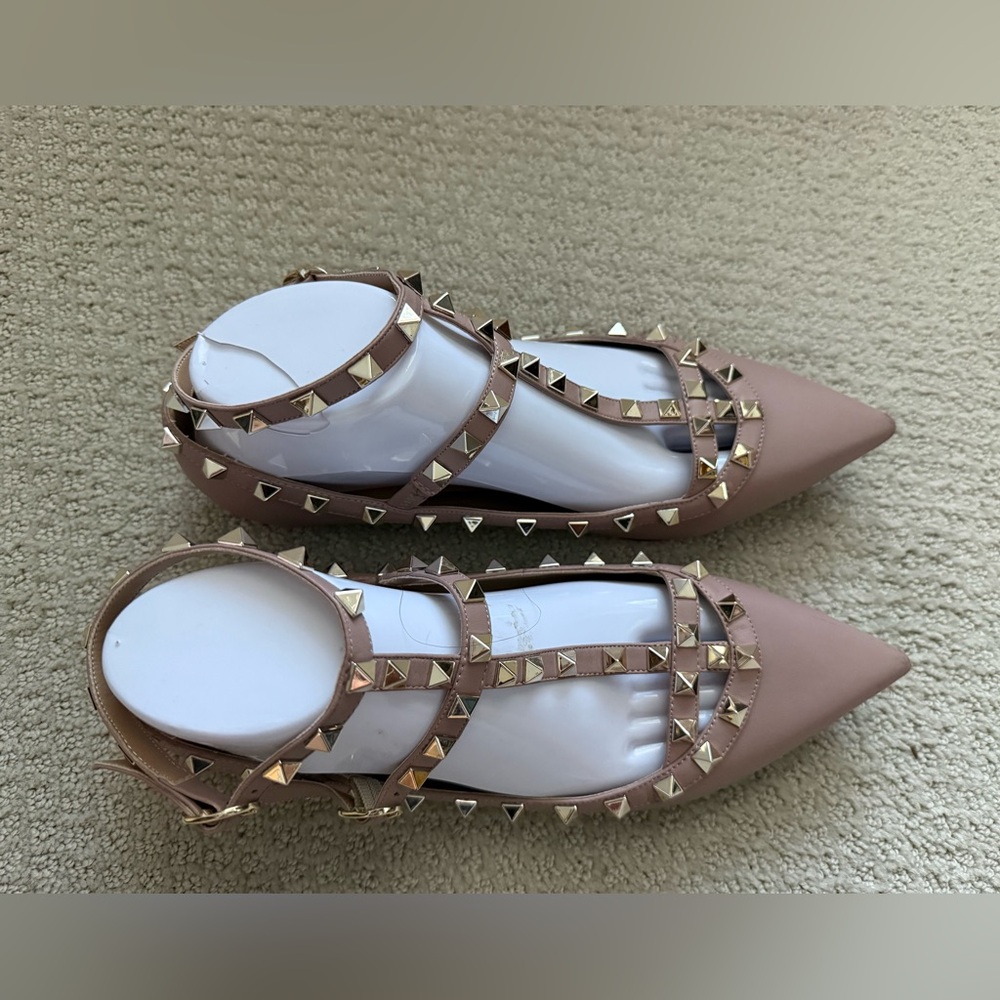 Kaitlyn Pan Women’s Rock Studded Leather Pink Pointed Flat  Shoes - Picture 4 of 9